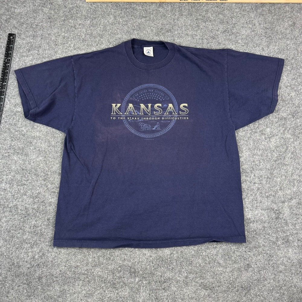 Delta T-Shirt Mens XXL Blue Kansas Graphic Short Sleeve Magnum Weight Cotton GD